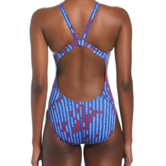 Nike LIKE NEW Hydrastrong Multi Print Fastback One Piece Swimsuit game royal 38 - Picture 2 of 6